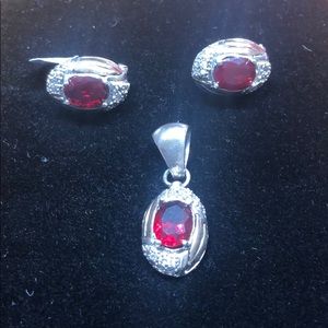 Set Red 925 silver/ 10k plated gold earrings/charm